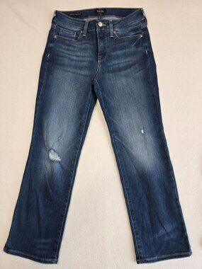 NYDJ Marilyn Straight Jeans Size 2 Blue Denim Lift Tuck Technology Distressed
